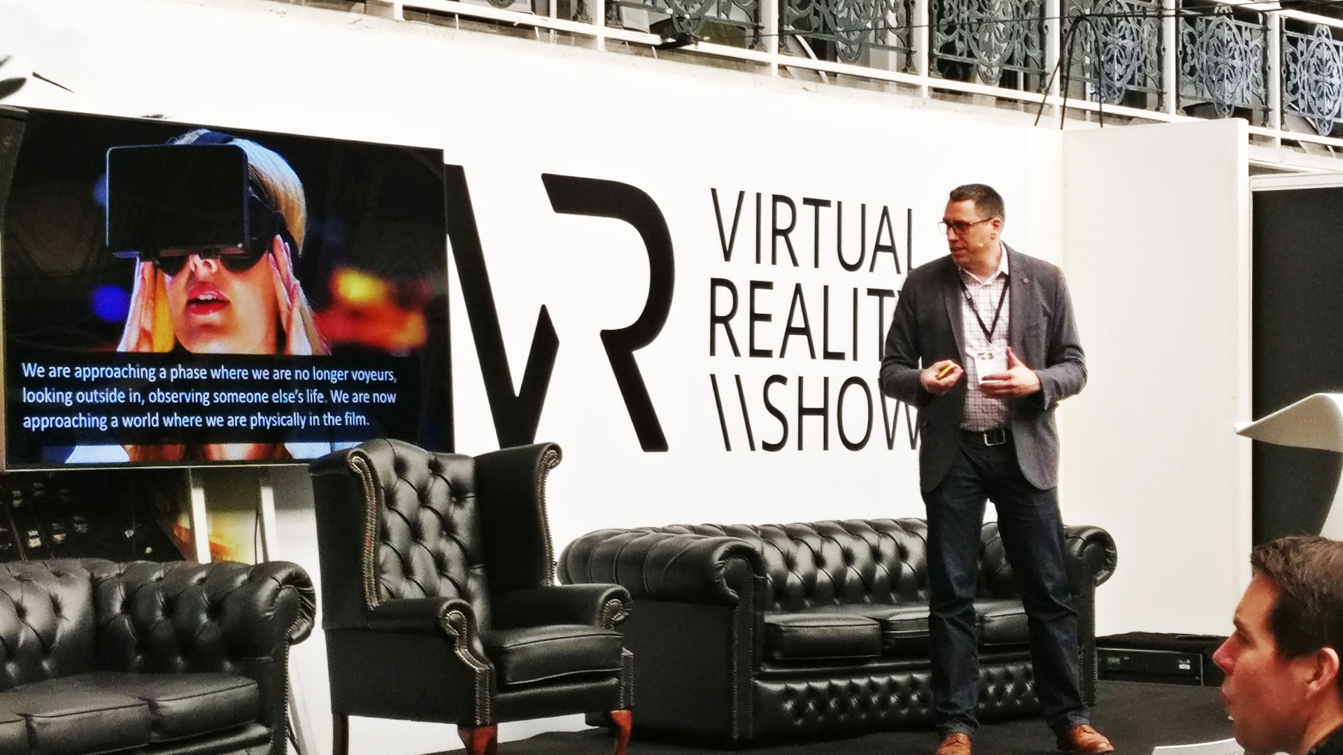 Jamie Denham speaking at the Virtual Reality Show