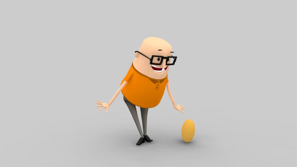 5 Ways Animation Can Improve Your Communication 360 Video, 3D character happily finding a yellow egg in front of him