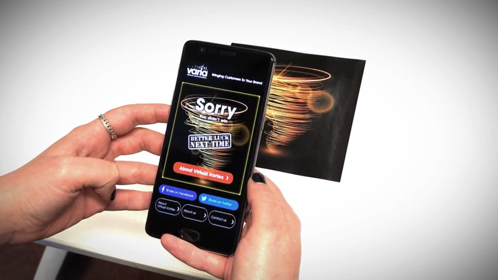 A whirl wind vortex with AR displaying on mobile phone screen