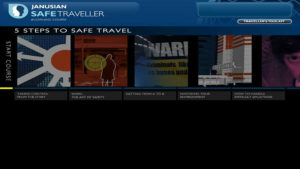 Risk Advisory Safe Traveller Online Training, screen shot of 5 Learning Modules, 5 steps to safe travel