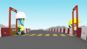 Two Construction Men Crossing the Road and the Second One Gets Hit by a Truck