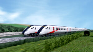 Snapshot of two 3d Animated Bullet Trains