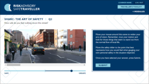 screen grab of training app with street scene