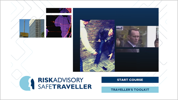 The Homepage of the Risk Advisory Safe Traveller Training App