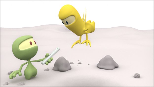 The Green and Yellow Characters from Trona Animations interacting