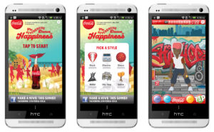 3 Phones Showing Different Screens from the CocaCola game