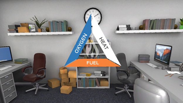 Oxygen, Heat and Fuel Diagram over Office Background