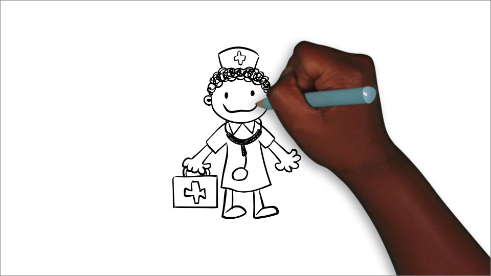 black children's hand drawing a nurse