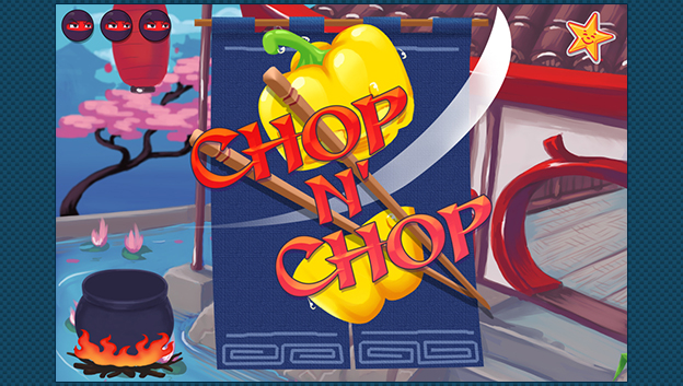 Title page of Chop n' Chop game with pepper being sliced