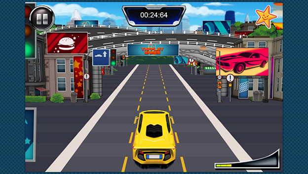 game screen with racing car in middle of the track