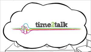 time2talk Logo in a white board illustrated style Inside a Thought Cloud