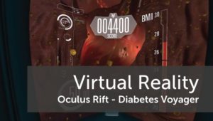 An image of a heart in VR with the text "Virtual Reality: Oculus Rift - Diabetes Voyager" over the top