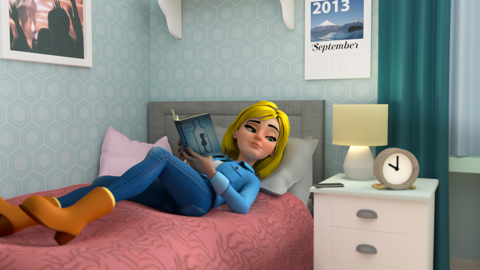 3D Animated Girl Reading a Book on her Bed