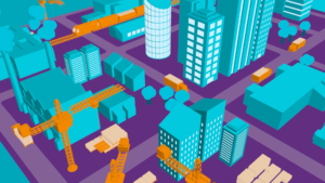 EBRD_Trade_Facilitation_Program, zoom into 3D cityscape with cranes
