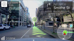 Web based Augmented Reality showing directions overlaid directly onto the driver's street view.