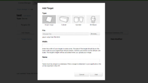 add target type showing single image, cuboid, cylinder, 3D object