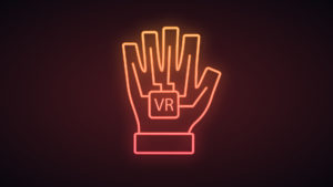 Illustration of Glowing Haptic Glove With VR Written On It