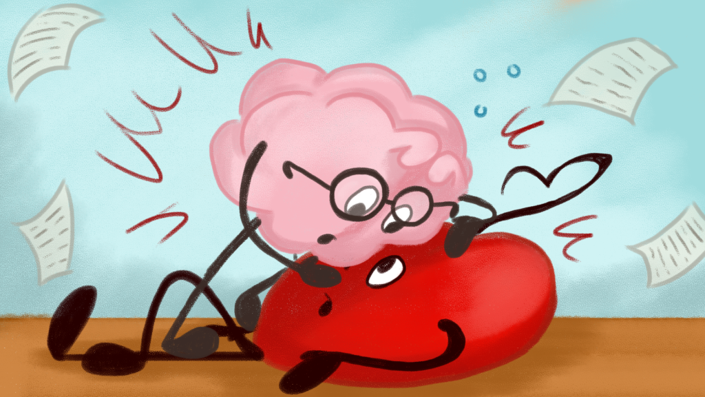 Mental Health Animation, illustration of brain falling on top of heart
