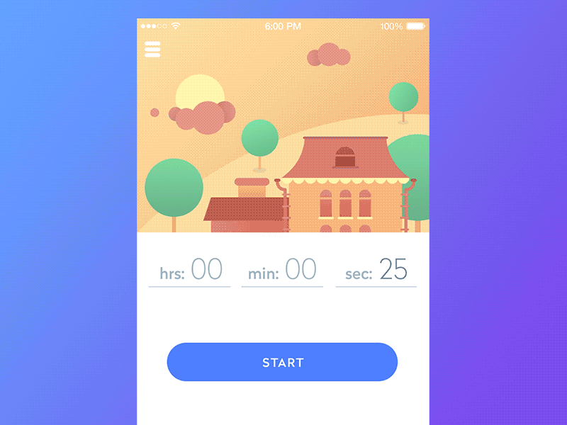 Motion Design Interface UX, house in landscape, constant change from day to night