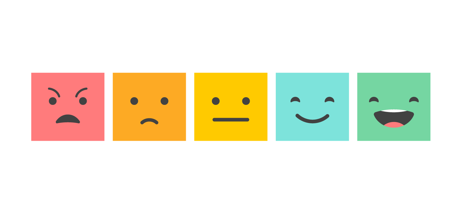 5 square emojis displaying emotions from angry to sad, normal, happy and laughing