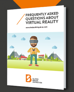 free guide to frequently asked questions about virtual reality showing a 2D character with VR headset standing in a landscape