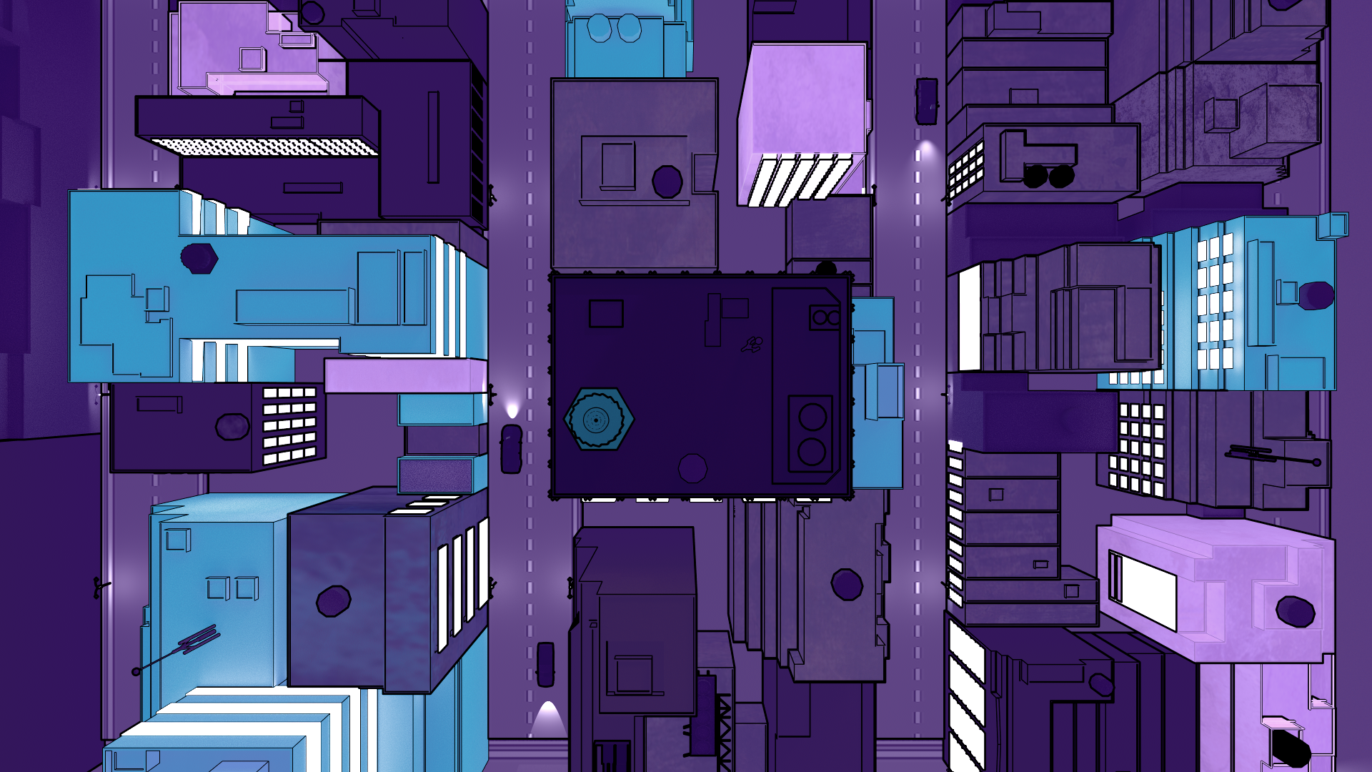 top down view of a city buildings in comic book style