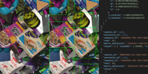 picture of food items with rectangles drawn around every separate item, code on the right