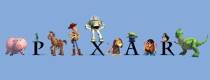pixar animation logo with toy story characters