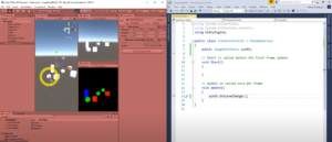 screenshot of VR space and geometry with coding page
