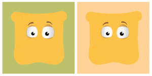 slice of bread with happy eyes and slice of bread with giggly eyes