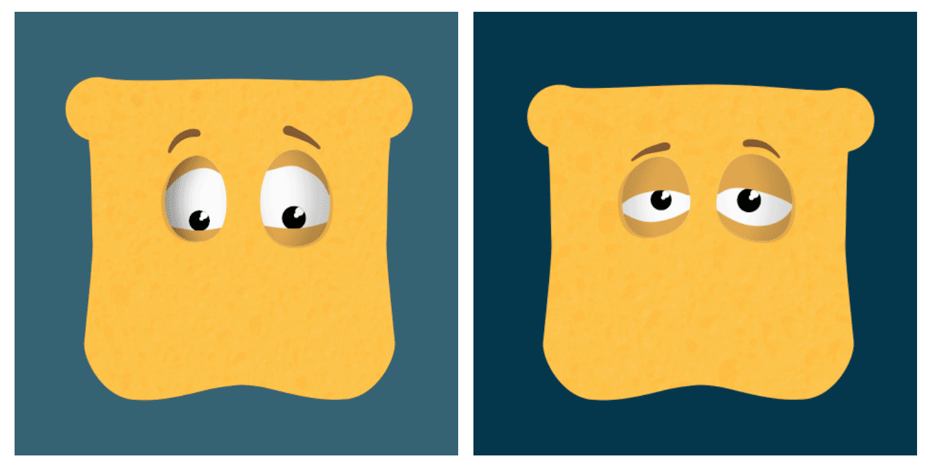 2 Slices of Bread with Eyes, 1 looking Worried and 1 Looking Sad