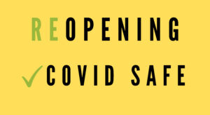 Text saying reopening covid safe