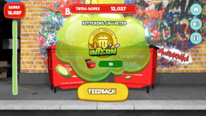 The Biffa Waste Munchers score screen showing the players total score, the Biffcoins they received and their badge