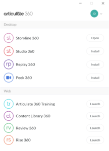 A screenshot of the different applications offered by Articulate 360