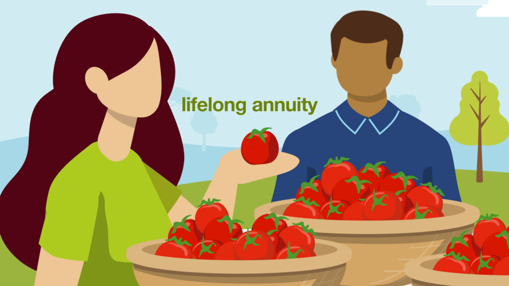 Two People Holding Baskets of Tomatoes with the Text 'lifelong annuity'