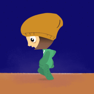 Animation of a person with an oversized beanie walk cycle