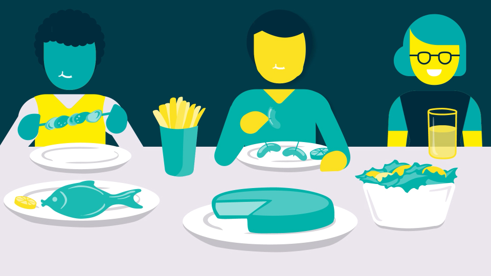 people eating at a table for an explainer animation