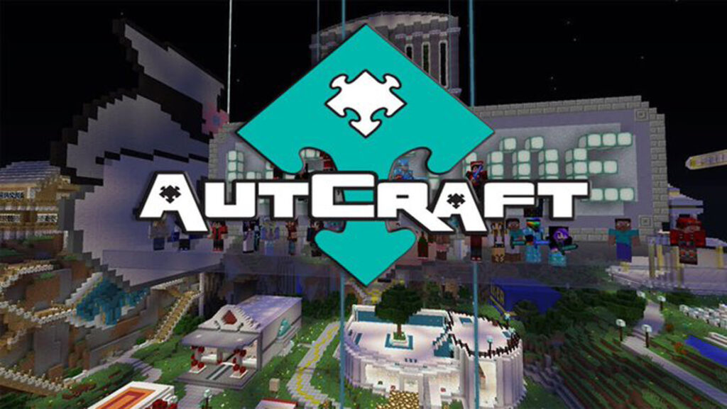 AutCraft Logo Infront of Minecraft Environment