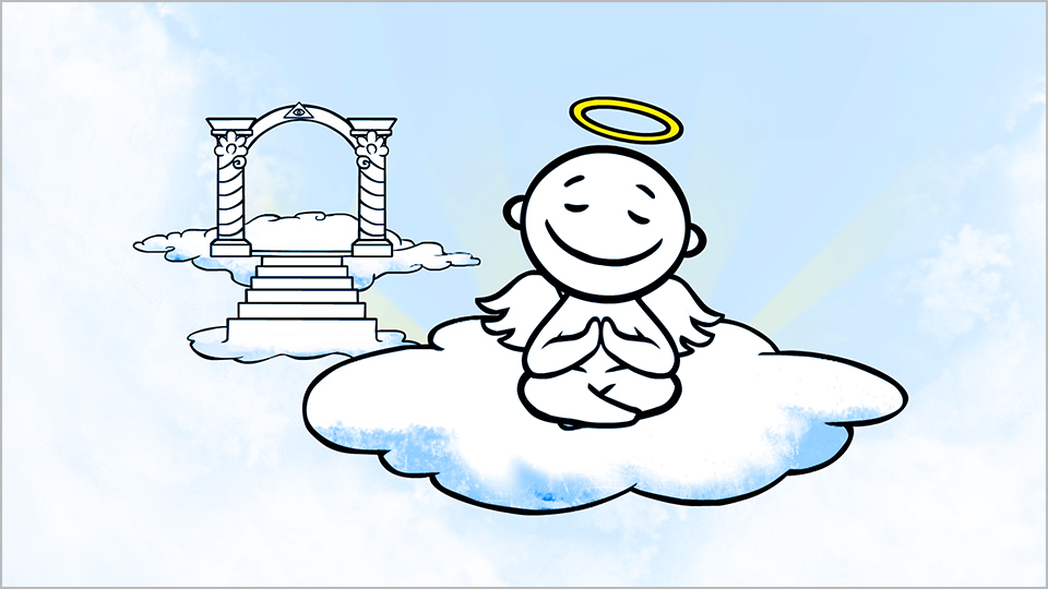 UNIQA Character on a cloud in heaven