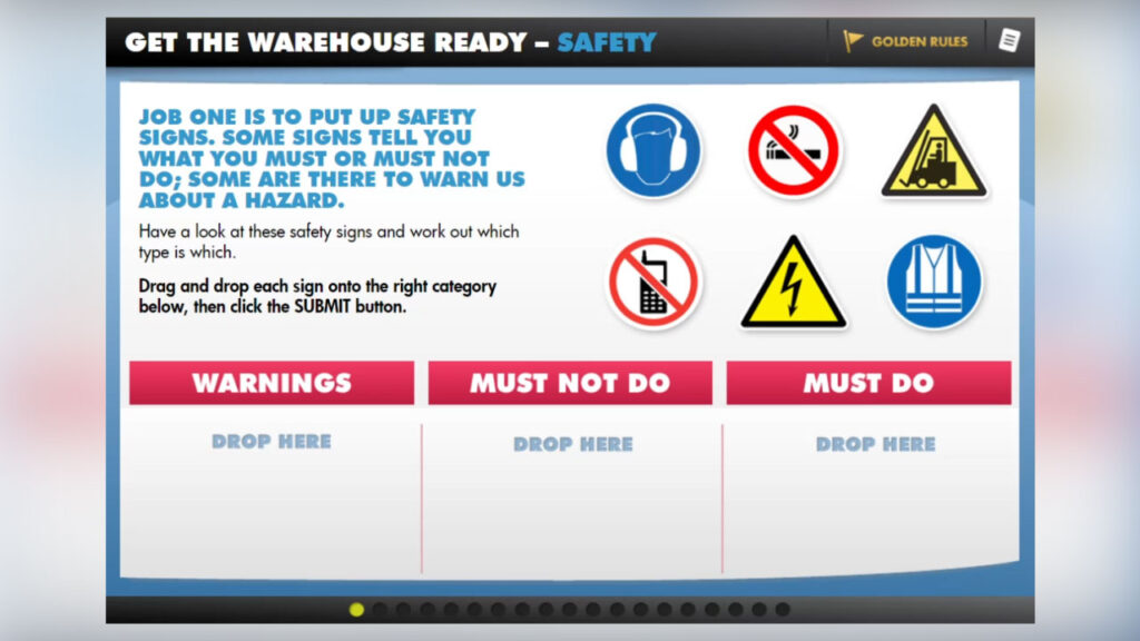 Still from Health and Safety Training Game of a quiz section
