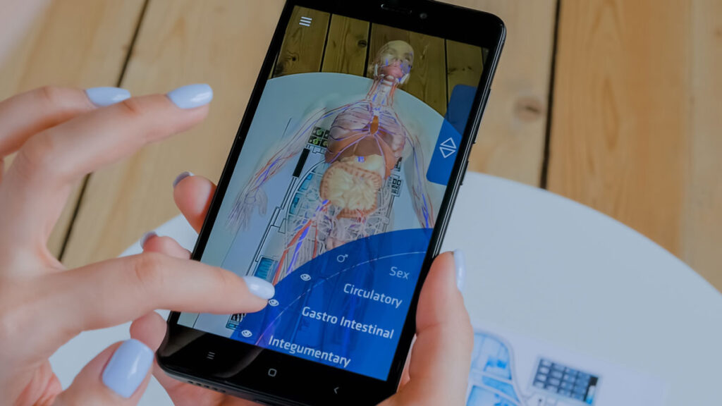 An augmented reality app showing a the digestive and circulatory system of the human body