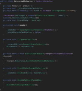 A screenshot of C# Code showing Networked Animator for AR in Unity