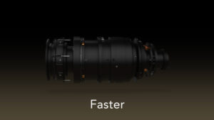 A partially deconstructed Cooke camera lense with the text 'Fast' below