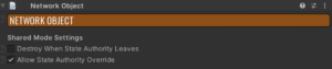 A unity screenshot showing the shared mode settings
