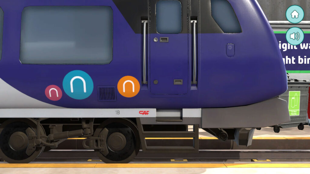 A 3D animated still of a Northern Rail Train at a rail depot