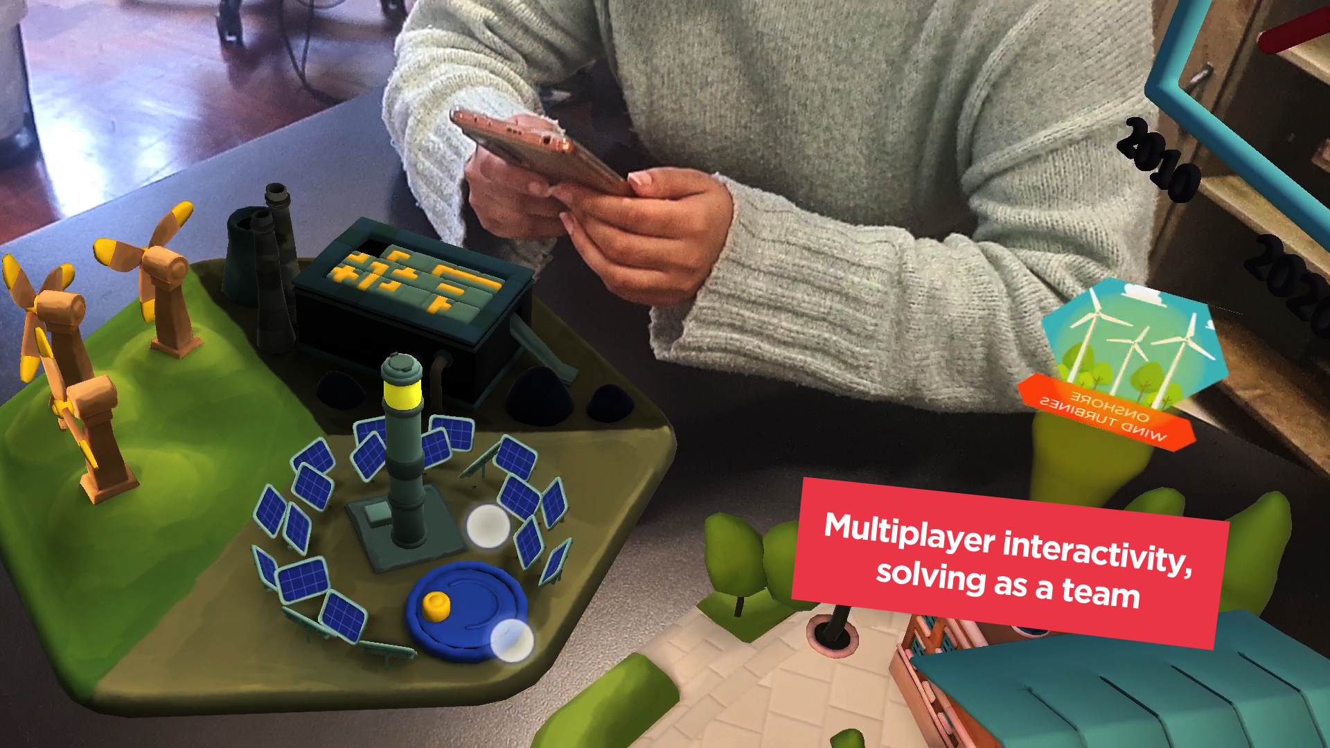 A person playing an AR climate change game