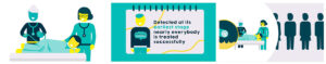 A series of three illustrated panels from a bowel cancer UK animation