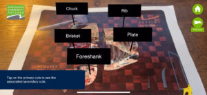 Screenshot from our AR Butchery app showing the Primary cuts in the Front Quarter with labels to indicate each primary cut